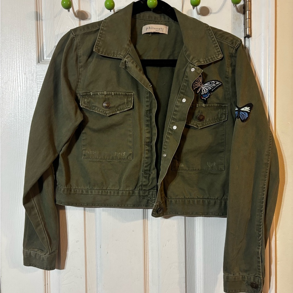 Philosophy Olive Green Jacket with Butterfly Patches